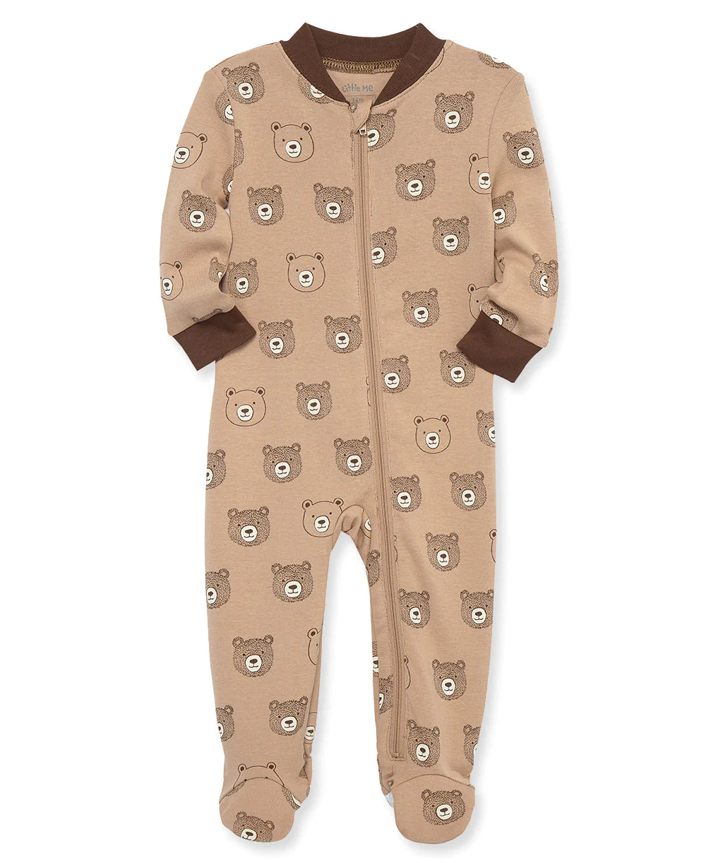 Little Me Bear Zip up Front Footed PJs
