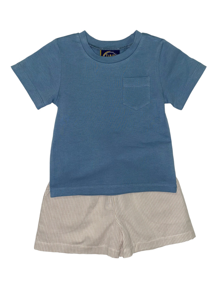 Emma Jean Kids Blue & Khaki Stripe Boys Short Set