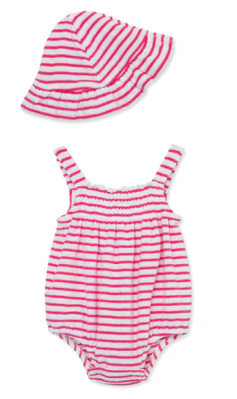 Little Me Striped Terry Bubble and Hat Set