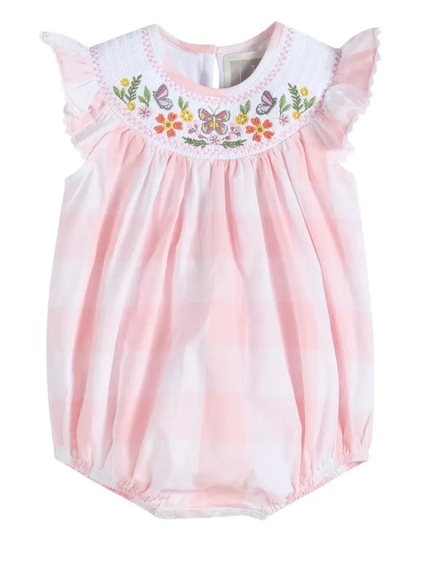 Lil Cactus Pink Check Butterfly Garden Smocked Romper
