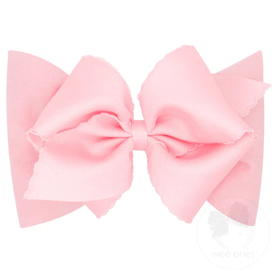 Wee Ones Moonstitch Grosgrain Baby Girls Hair Bow With Matching on Cotton Jersey Headband