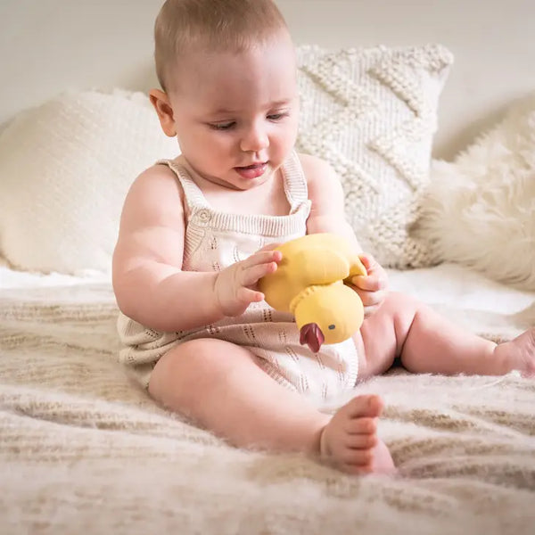 Tara the Duck - Natural Organic Rubber Teether, Rattle and Bath Toy