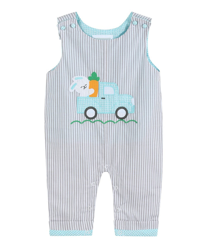 Lil Cactus Gray striped Easter Bunny Truck Applique Overalls